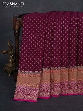 Purple & Pink Banarasi Crepe Saree