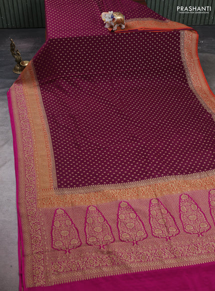 Purple & Pink Banarasi Crepe Saree
