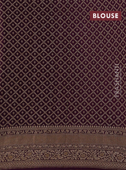Mustard Yellow & Wine Banarasi Crepe Saree - Ganga Jamuna Border