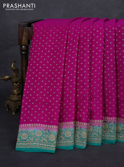 Pink & Teal Green Banarasi Crepe Saree