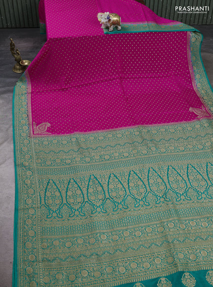 Pink & Teal Green Banarasi Crepe Saree