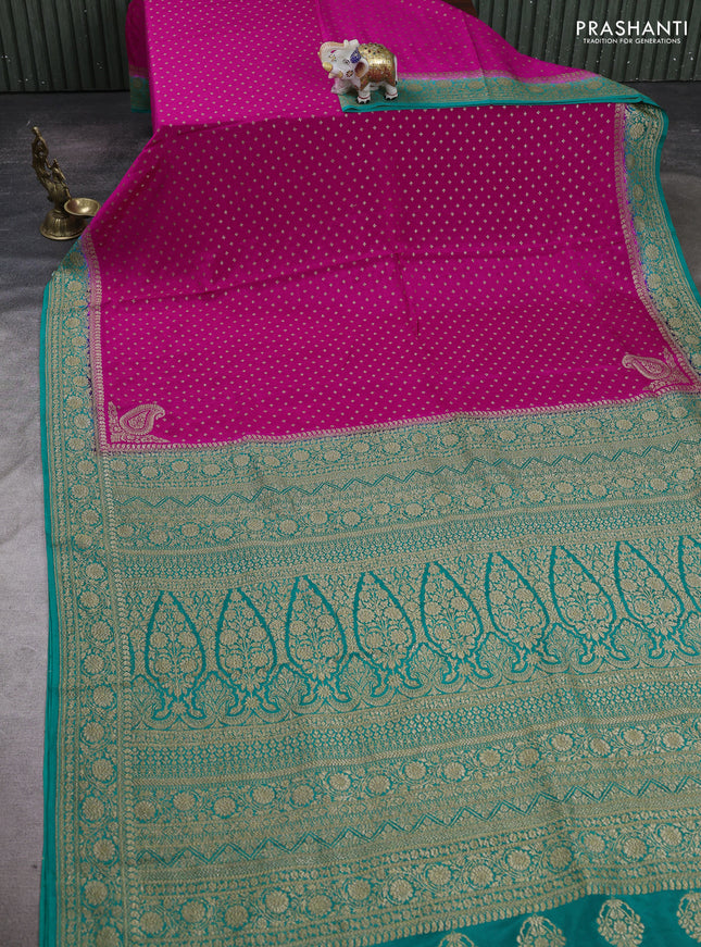 Pink & Teal Green Banarasi Crepe Saree