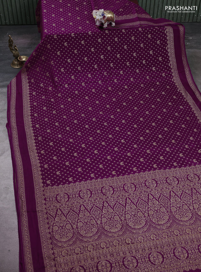 Purple Banarasi Crepe Saree