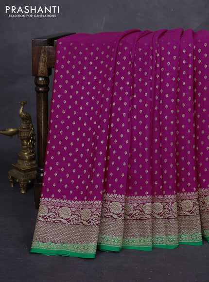 Pink & Green Banarasi Crepe Saree - Ganga Jamuna Border