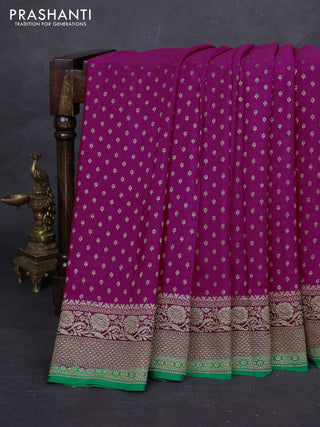 Pink & Green Banarasi Crepe Saree - Ganga Jamuna Border