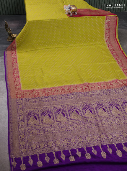 Lime Green & Purple Banarasi Crepe Saree