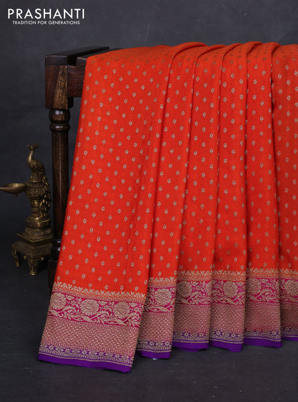 Orange & Purple Banarasi Crepe Saree