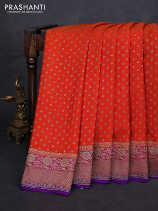 Orange & Purple Banarasi Crepe Saree