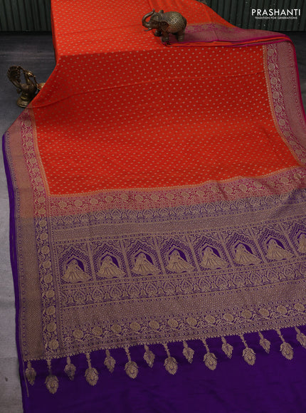 Orange & Purple Banarasi Crepe Saree