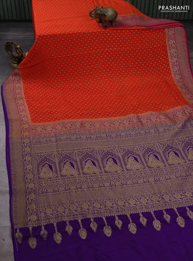 Orange & Purple Banarasi Crepe Saree