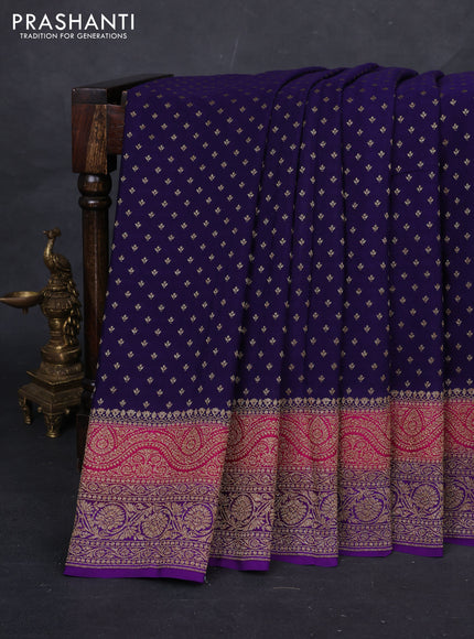 Navy Blue & Purple Banarasi Crepe Saree