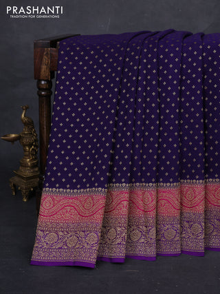 Navy Blue & Purple Banarasi Crepe Saree