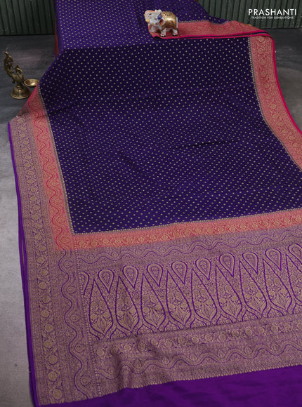 Navy Blue & Purple Banarasi Crepe Saree
