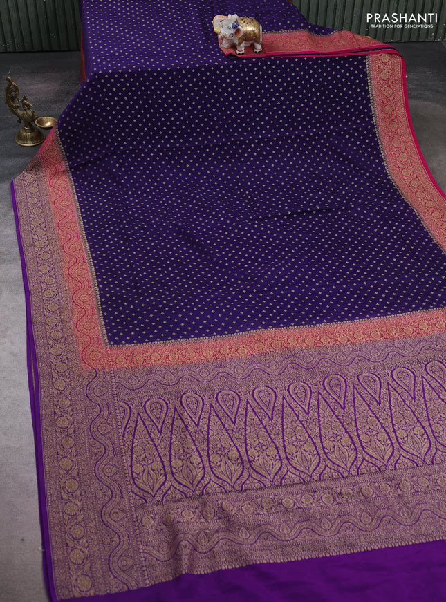 Navy Blue & Purple Banarasi Crepe Saree