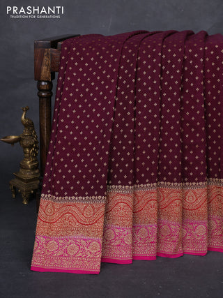Wine & Pink Banarasi Crepe Saree