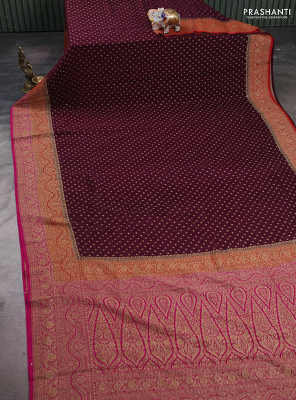 Wine & Pink Banarasi Crepe Saree