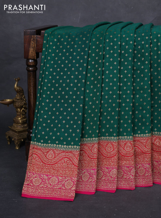 Green & Pink Banarasi Crepe Saree