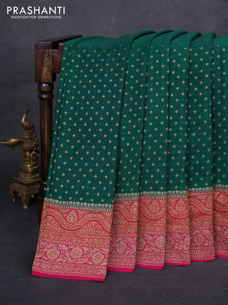Green & Pink Banarasi Crepe Saree