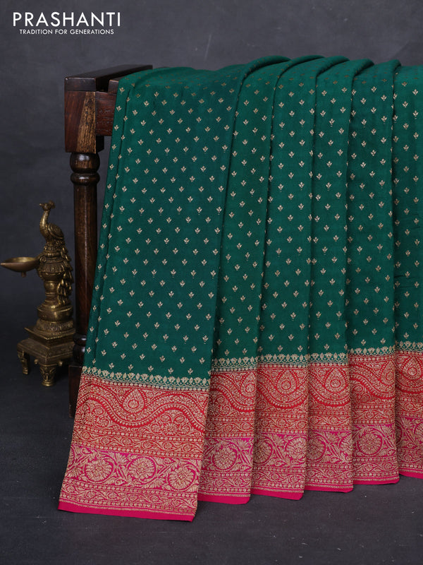 Green & Pink Banarasi Crepe Saree
