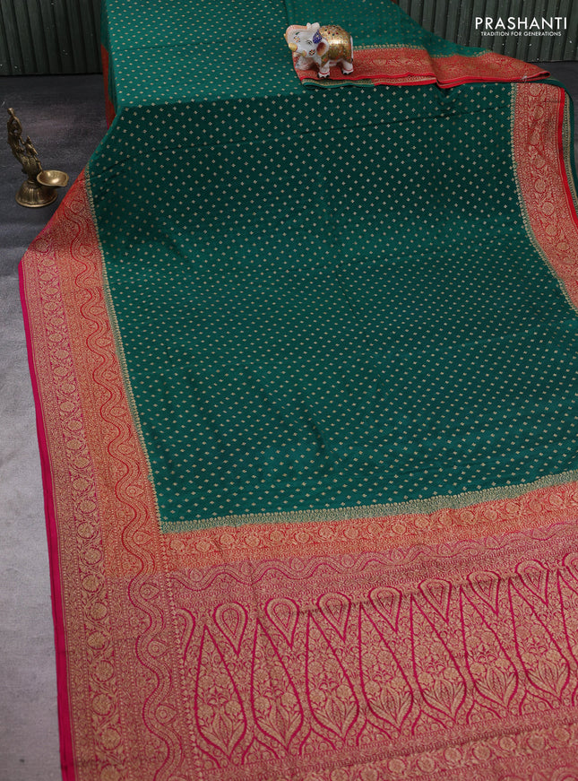 Green & Pink Banarasi Crepe Saree