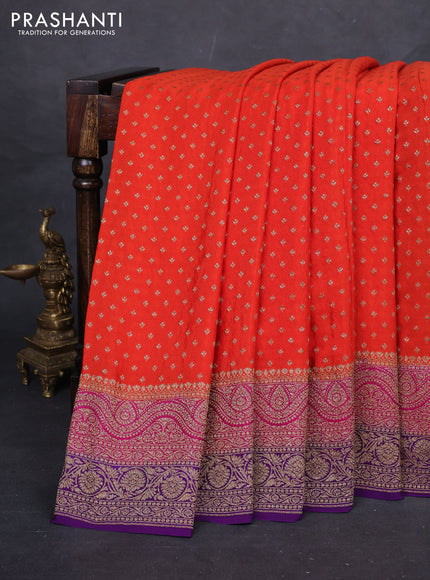 Orange & Purple Banarasi Crepe Saree