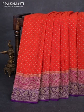 Orange & Purple Banarasi Crepe Saree