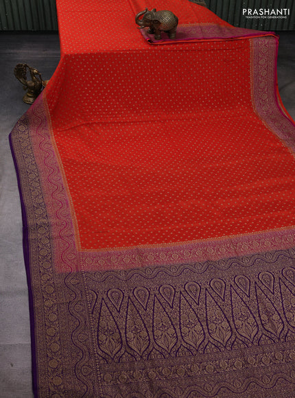 Orange & Purple Banarasi Crepe Saree