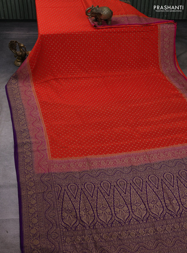 Orange & Purple Banarasi Crepe Saree