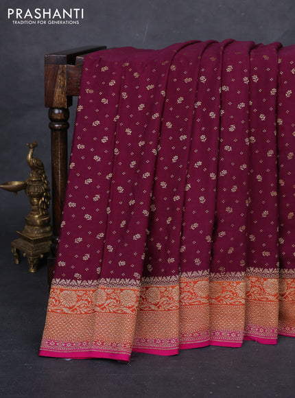 Wine & Pink Banarasi Crepe Saree