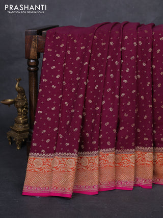 Wine & Pink Banarasi Crepe Saree