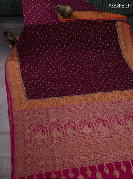 Wine & Pink Banarasi Crepe Saree