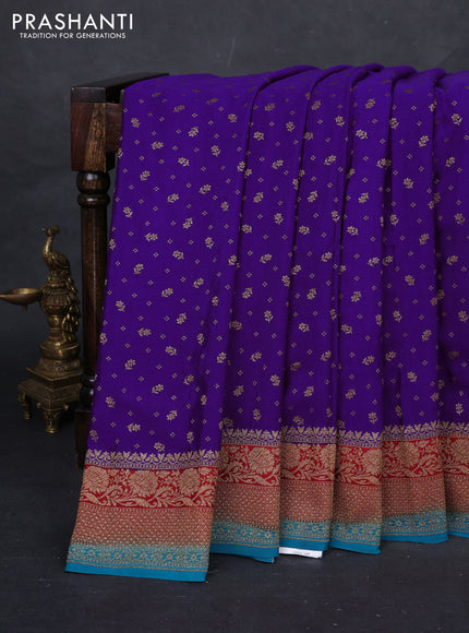 Purple & Teal Blue Banarasi Crepe Saree