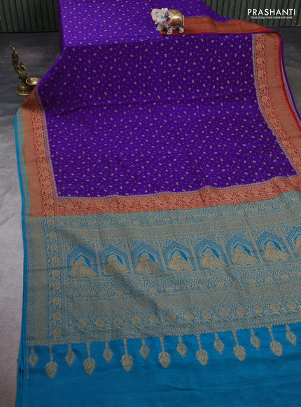 Purple & Teal Blue Banarasi Crepe Saree