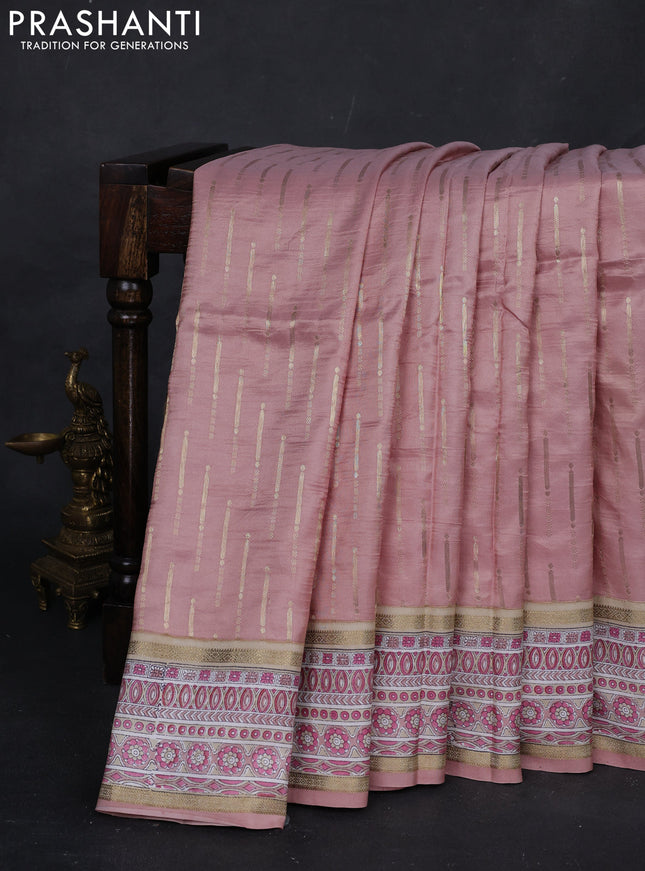 Pastel Peach & Beige Pure Kanchipuram Silk - Block Prints