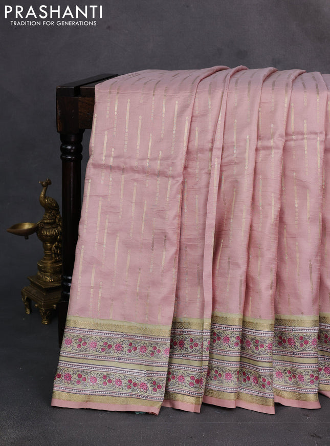 Pastel Peach & Pista Green Pure Kanchipuram Silk - Block Prints