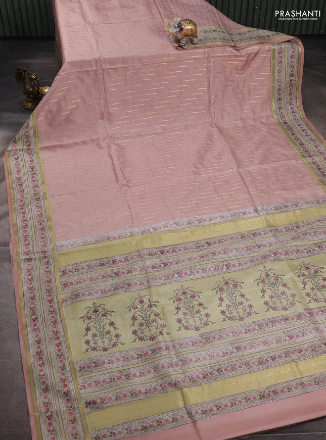 Pastel Peach & Pista Green Pure Kanchipuram Silk - Block Prints