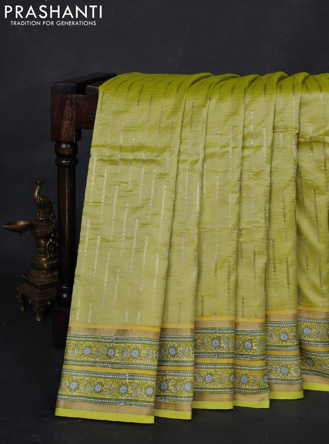 Pista Green & Yellow Pure Kanchipuram Silk - Block Prints