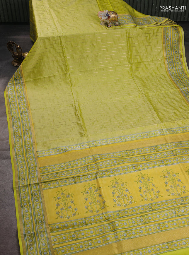 Pista Green & Yellow Pure Kanchipuram Silk - Block Prints