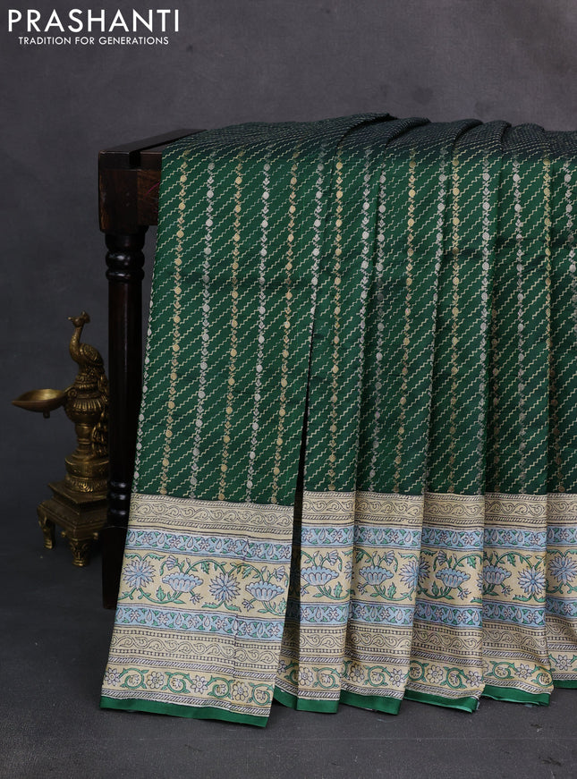 Bottle Green & Beige Pure Kanchipuram Silk - Block Prints