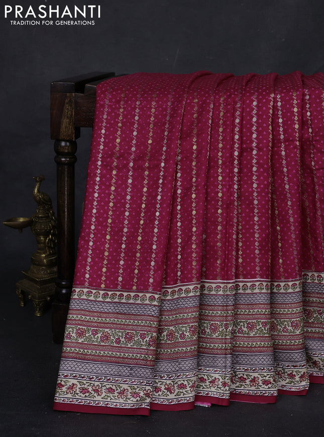 Pink & Beige Pure Kanchipuram Silk - Block Prints