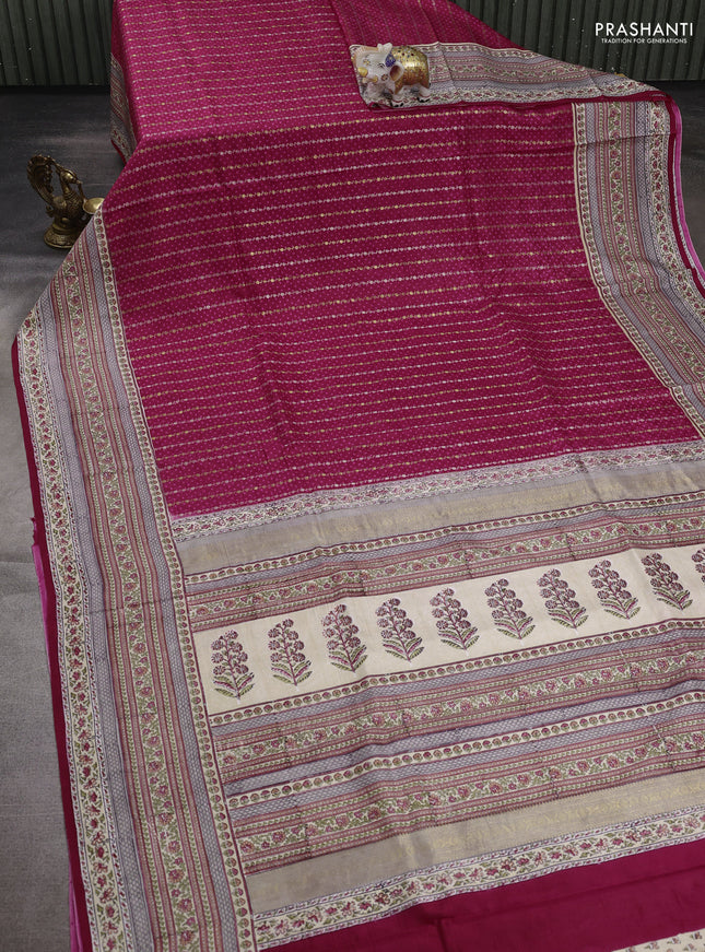 Pink & Beige Pure Kanchipuram Silk - Block Prints