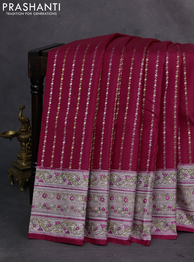 Pink & Grey Pure Kanchipuram Silk - Block Prints