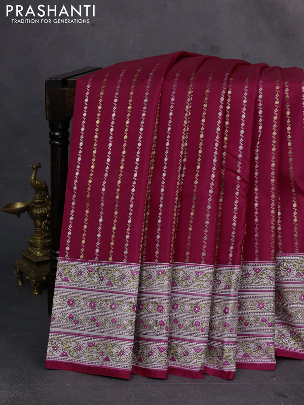 Pink & Grey Pure Kanchipuram Silk - Block Prints