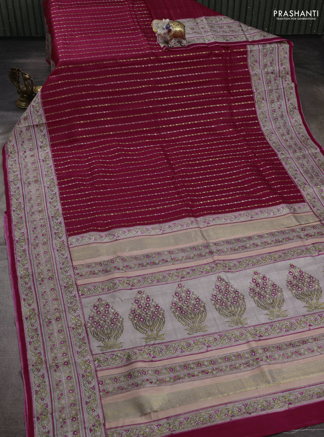 Pink & Grey Pure Kanchipuram Silk - Block Prints
