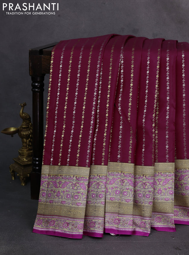 Magenta Pink & Beige Pure Kanchipuram Silk - Block Prints