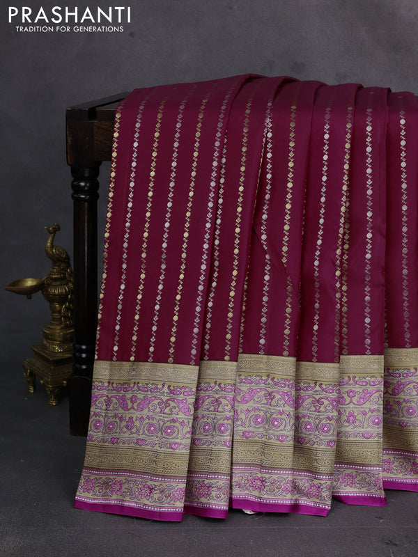 Magenta Pink & Beige Pure Kanchipuram Silk - Block Prints
