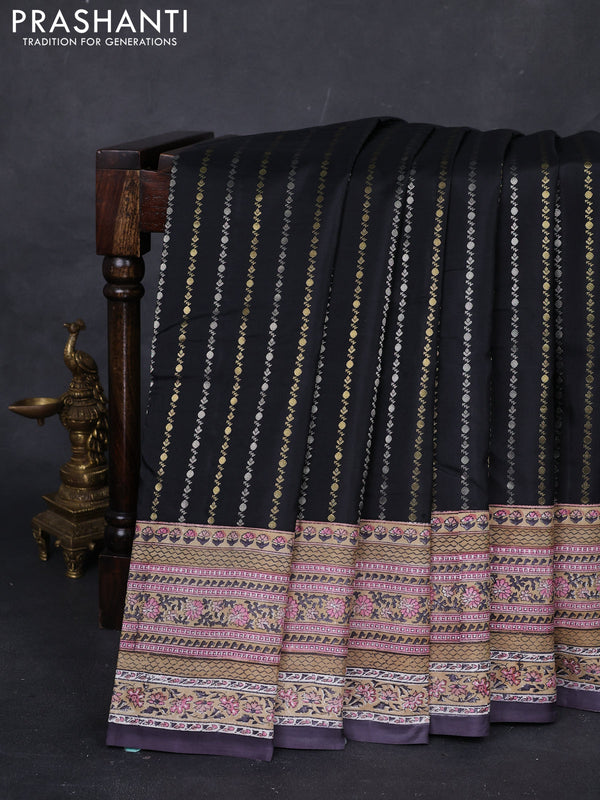 Black & Beige Pure Kanchipuram Silk - Block Prints