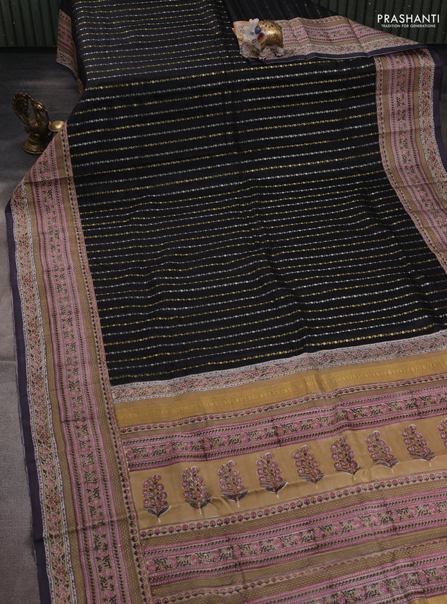 Black & Beige Pure Kanchipuram Silk - Block Prints