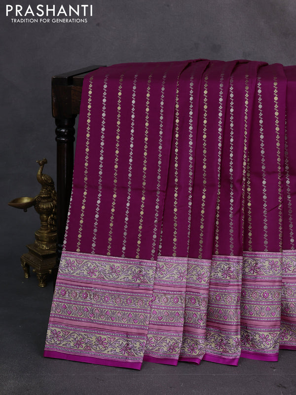 Magenta Pink & Beige Pure Kanchipuram Silk - Block Prints