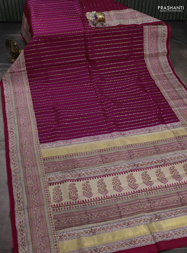 Pink & Beige Pure Kanchipuram Silk - Block Prints